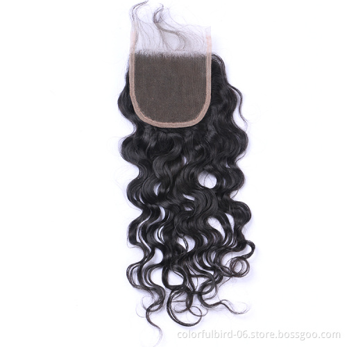 Wholesale Water Wave Closure 4x4 Transparent Lace Closure Brazilian WaterWave  Remy Human Hair Closure Brazilian Hair